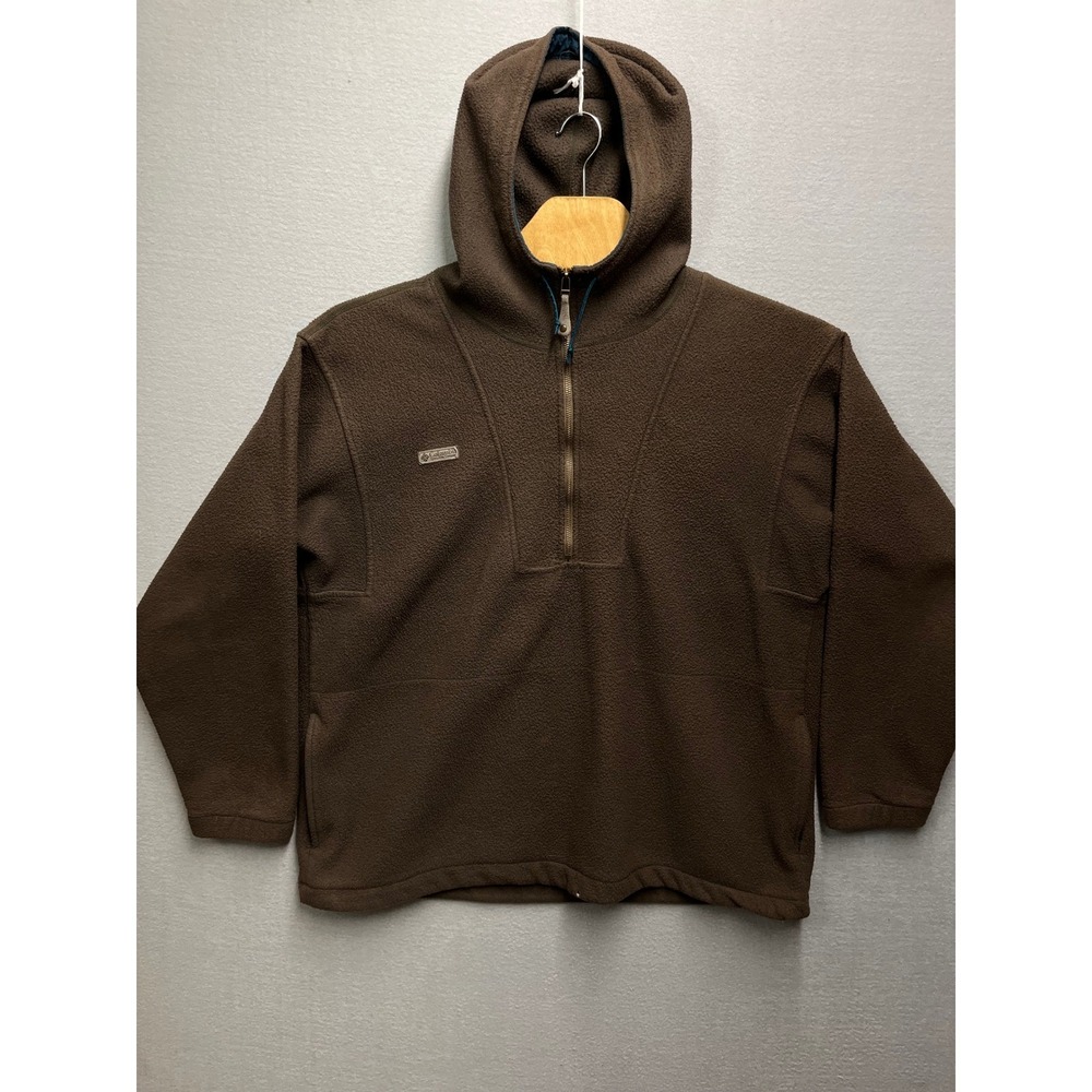 VTG 80s 90s Columbia USA Made Hooded Fleece Pullover XL Brown 1/2 Zip Gorpcorw